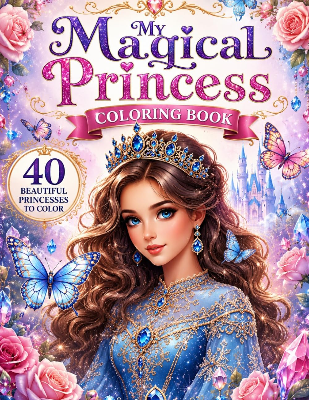 My Magical Princess Coloring Book for Girls Ages 6-10: Beautiful Princesses, Elegant Dresses, Flowers & Butterflies for Relaxation, Creativity and Screen-Free Fun