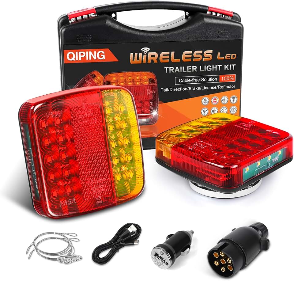 2 pack luces remolque inalámbricas led 12v, luz remolque wireless magnétic impermeable recargable - con E mark, E11 10R-05