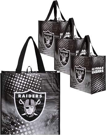 FOCO NFL unisex-adult Nfl Team Logo 4-pack Reusable Grocery Shopping Bags Totes