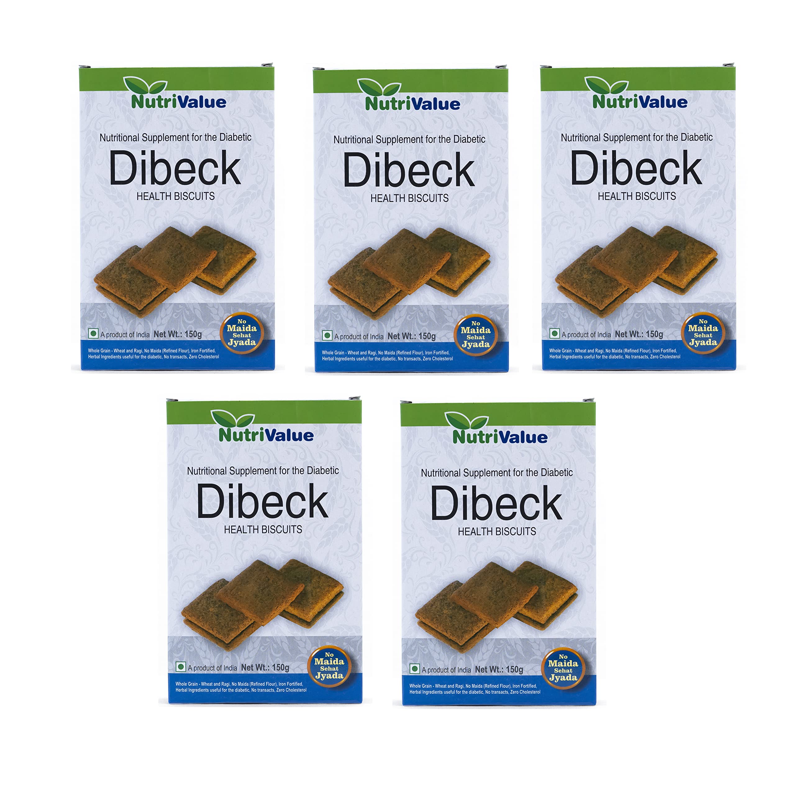 NutriValue Dibeck biscuits for the Diabetic Maida Free Health Biscuits With Goodness Of Ragi & Whole Wheat Flour – Pack of 5 (150g) Each (B08HH8Q3LH) Amazon Price History, Amazon Price Tracker