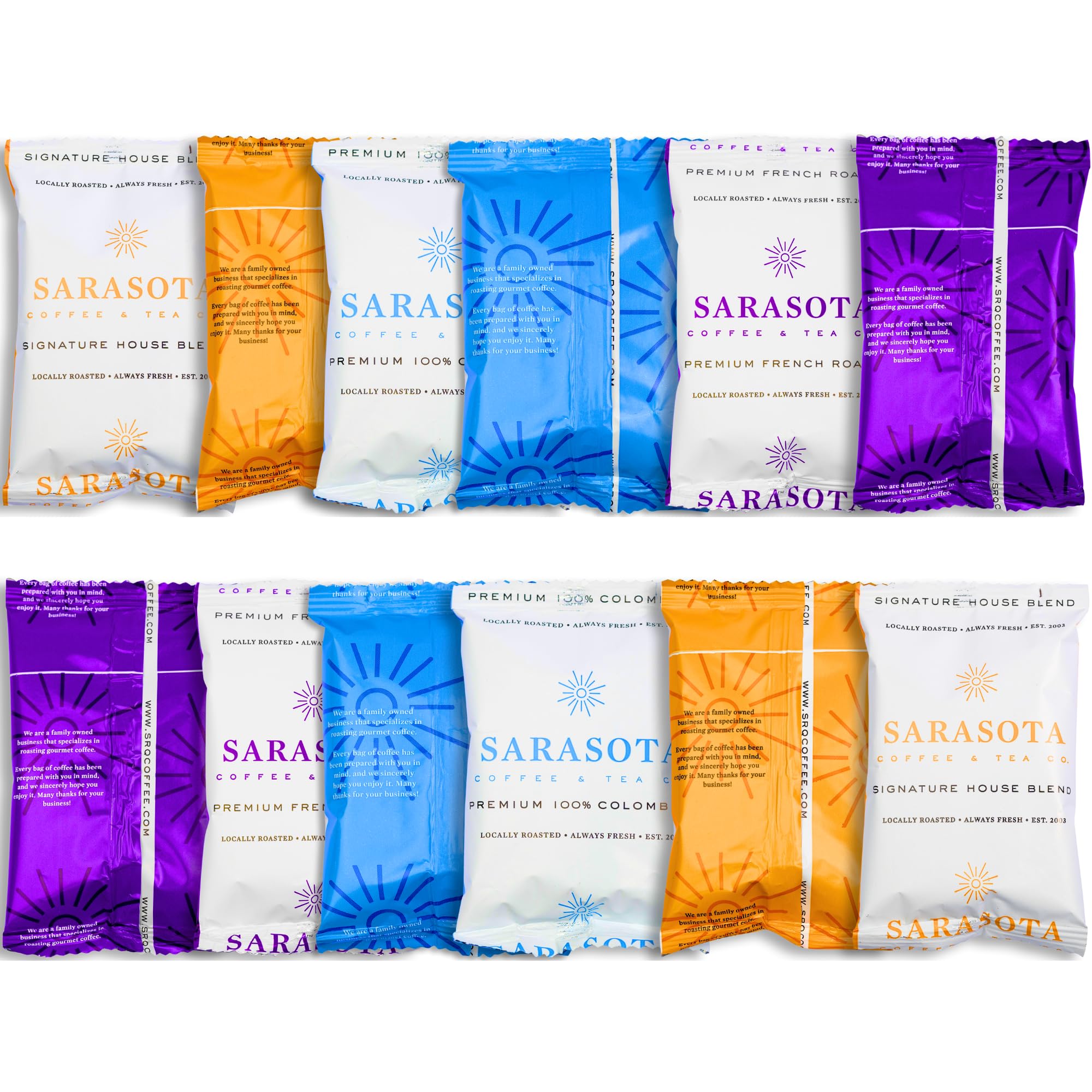 Sponsored Ad - Coffee Packets – Assorted Variety Sampler Gift Set | Medium, Colombian & Dark Roast Fractional Packs | Gourmet Low Acid Mold Free Individual Pouches for 12 Cup Brewers | 2 Oz Bags, 12 Count – Sarasota