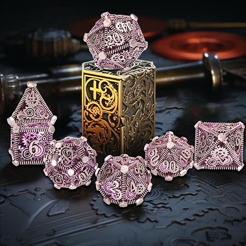 Miniatura 5 de UBEUCK Juego de dados DND de 7 piezas, dados de mazmorras y dragones y dados mecánicos, juego único de dados de metal, juego de dados poliédricos