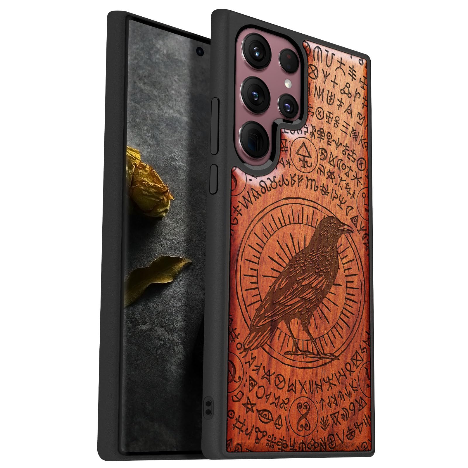 Carveit Wood Case for Galaxy S22 Ultra Case [Natural Wood & Black Soft TPU] Shockproof Protective Cover Unique Wooden Design Compatible with Samsung