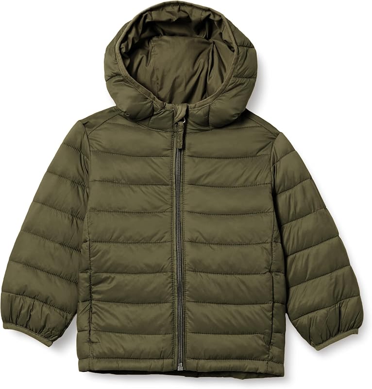 Amazon Essentials campera acolchada con capucha, ligera, resistente al agua y plegable para niños y niños pequeños