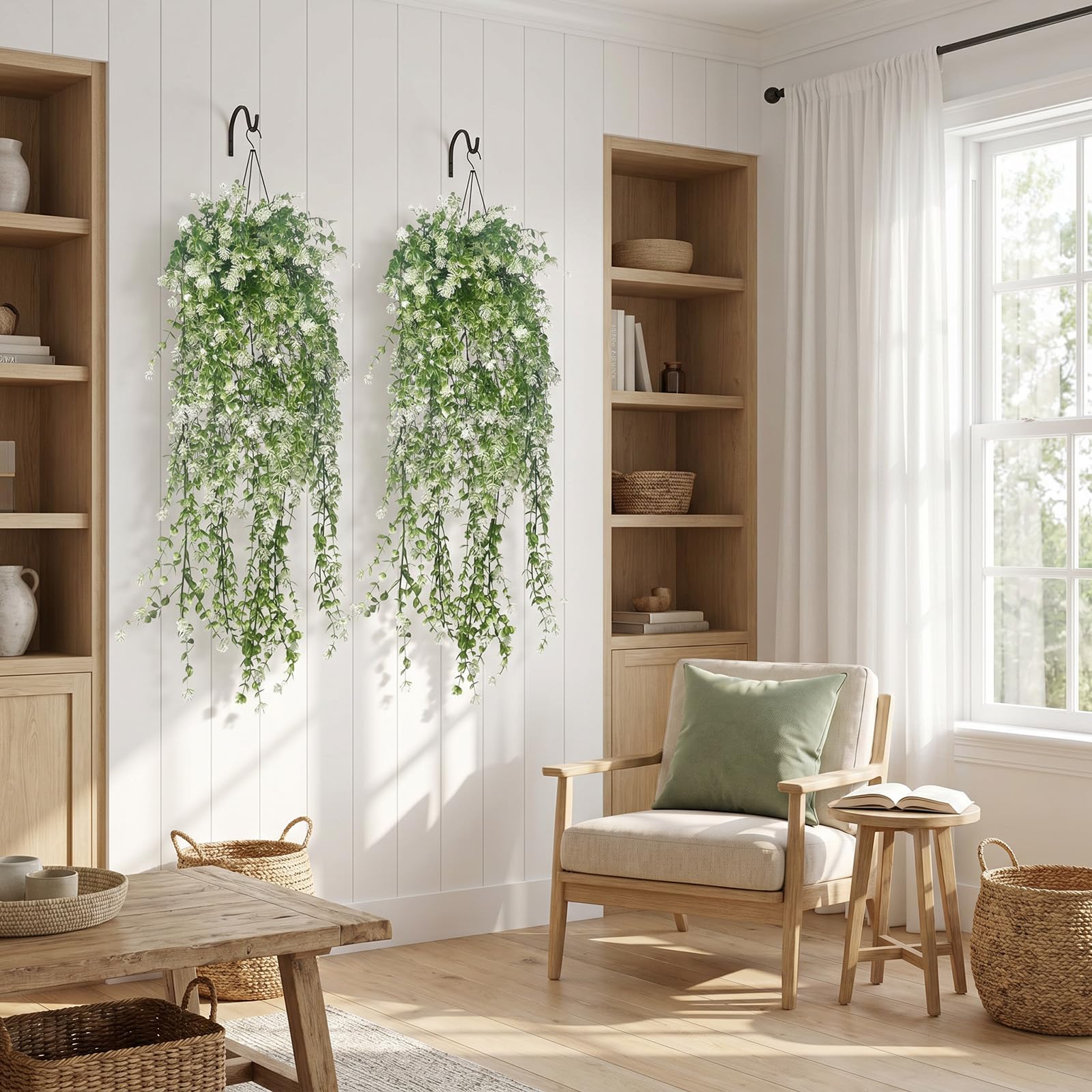 4 Stück Künstliche Eukalyptus Girlande (je 180cm) mit insgesamt 276 Blüten | Hängepflanzen mit Grünen Blättern & Weißen Blüten | Deko für Hochzeit, Traubogen, Tisch (White)