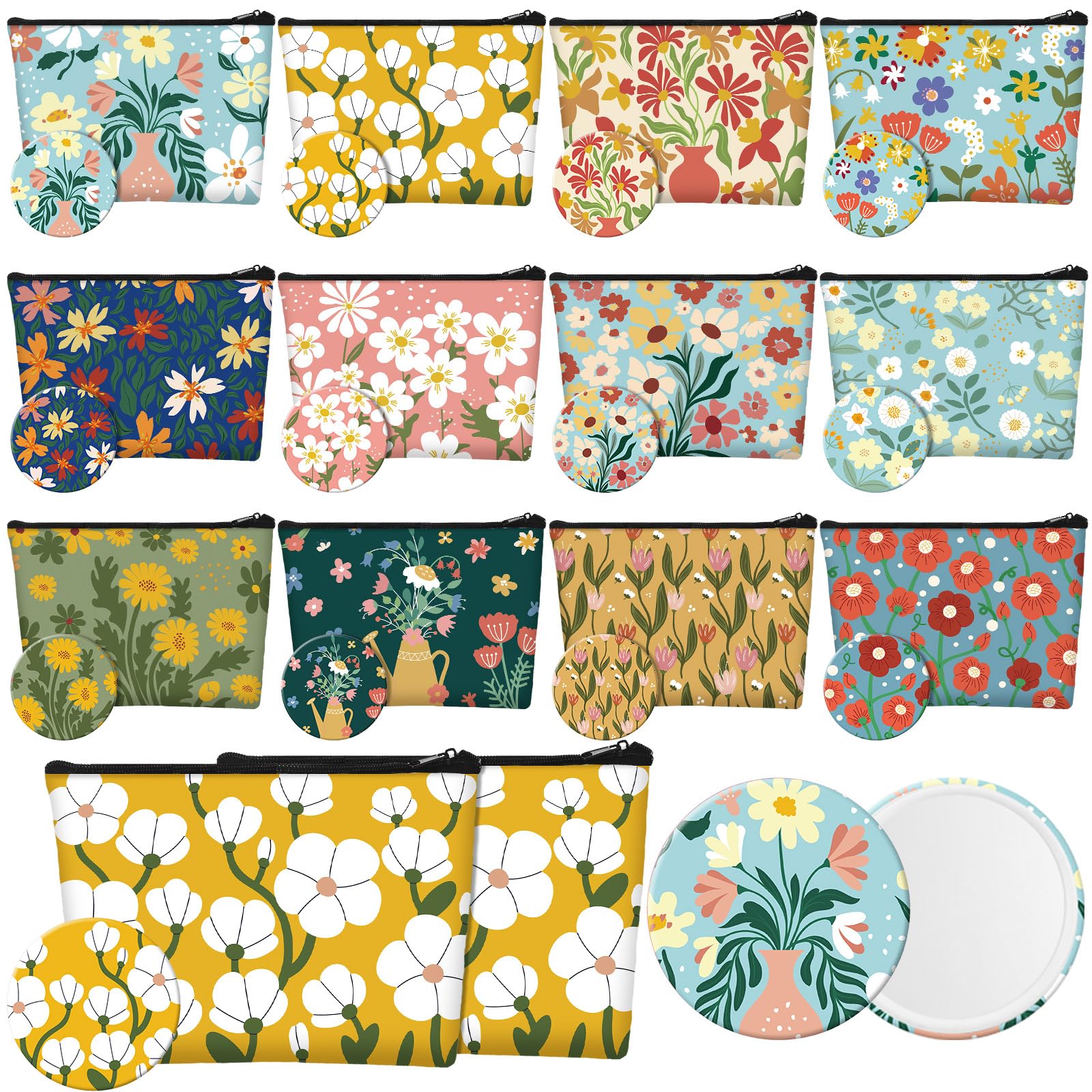 Photo 1 of Roowest 24 Pcs Floral Canvas Cosmetic Bags with Mirrors