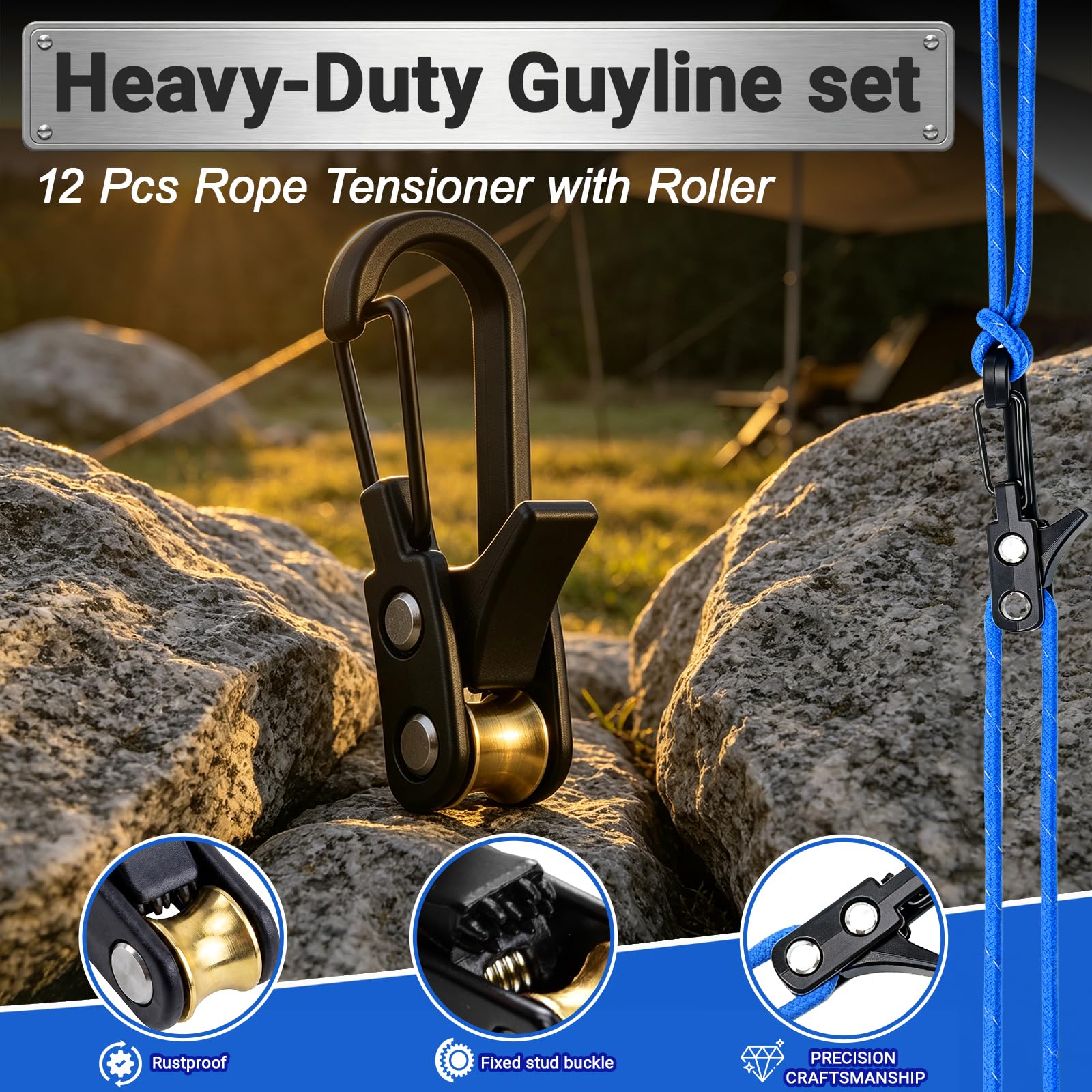 Wayona 12 x Seil mit Rollenspanner, Schnur und Seilspannwerkzeug, verstellbar, für Camping, Paracord-Spanngurt, Bootfahren, Zelt, Zuhause, Outdoor