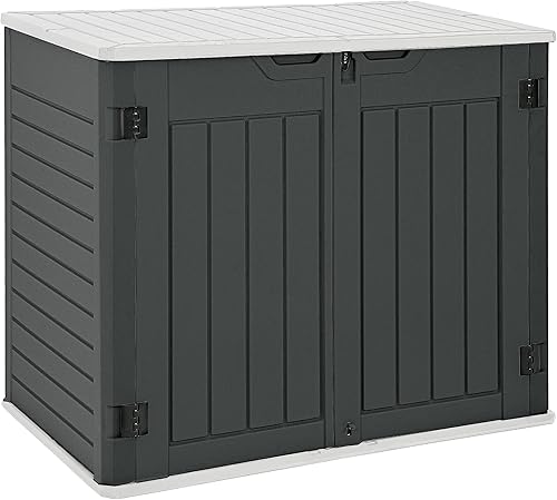 Miniatura 14 de YITAHOME - Cobertizo de almacenamiento horizontal al aire libre con puerta bloqueable en forma de X, cobertizo de herramientas de resina resistente