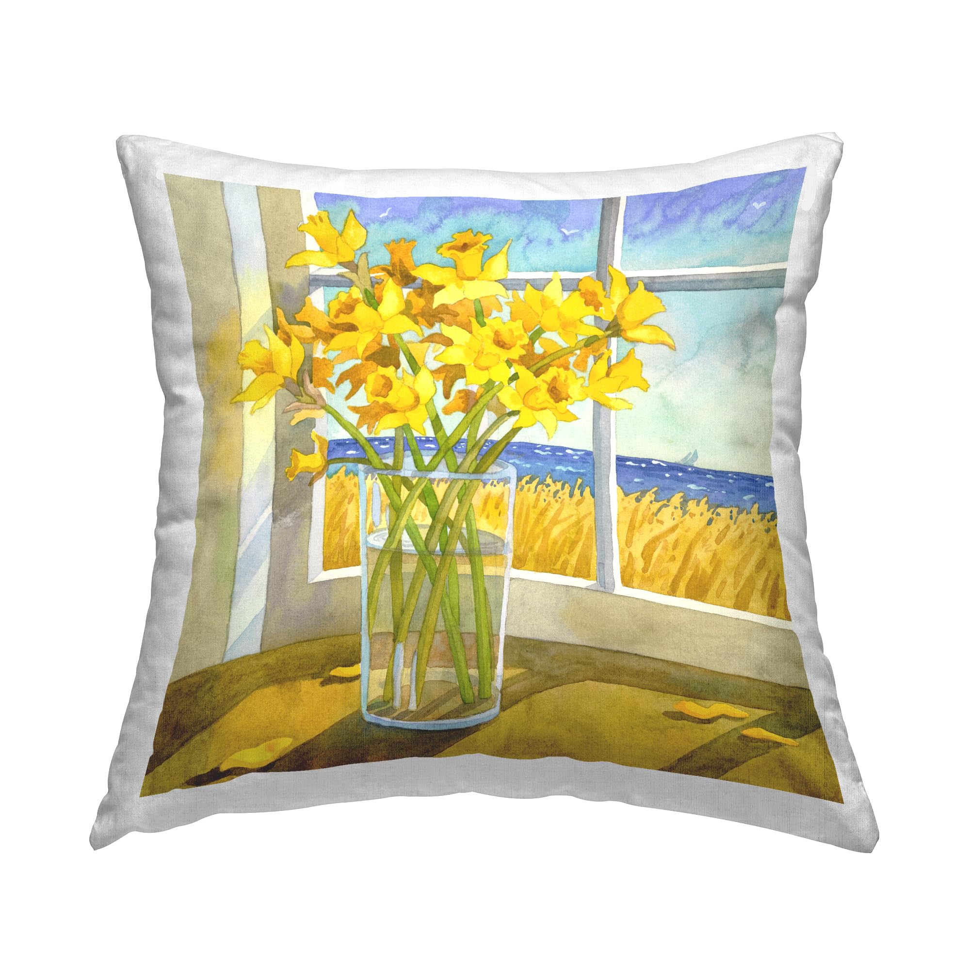 Stupell Industries Daffodils in Coastal Window Design by Robin Altman Throw Pillow, 18 x 18, Yellow