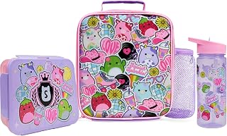 Get Trend Squishmallows Lunch Bag, Lunch Box, Water Bottle for Kids 3 Piece Set Bento Box, Insulated Snack Container, Meal Holder Gifts for Kids (Multi Squishmallows)