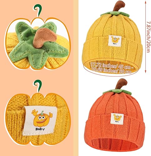 Miniatura 4 de Mepase 2 piezas de Halloween Baby Pumpkin Hat Infant Kids Pumpkin Beanie Winter Cute Knit Hat Newborn Beanie Baby Winter Cap Soft Boy Girl Acción de