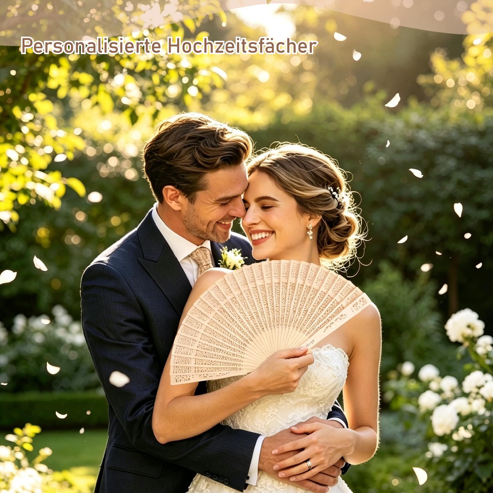 Fächer für Hochzeitsgäste Personalisiert für Gastgeschenke | Texte Personalisés, Bois, Souvenir, Éventails Pliables avec Sacs en Organza, Cadeau Invité Mariage pour Fêtes