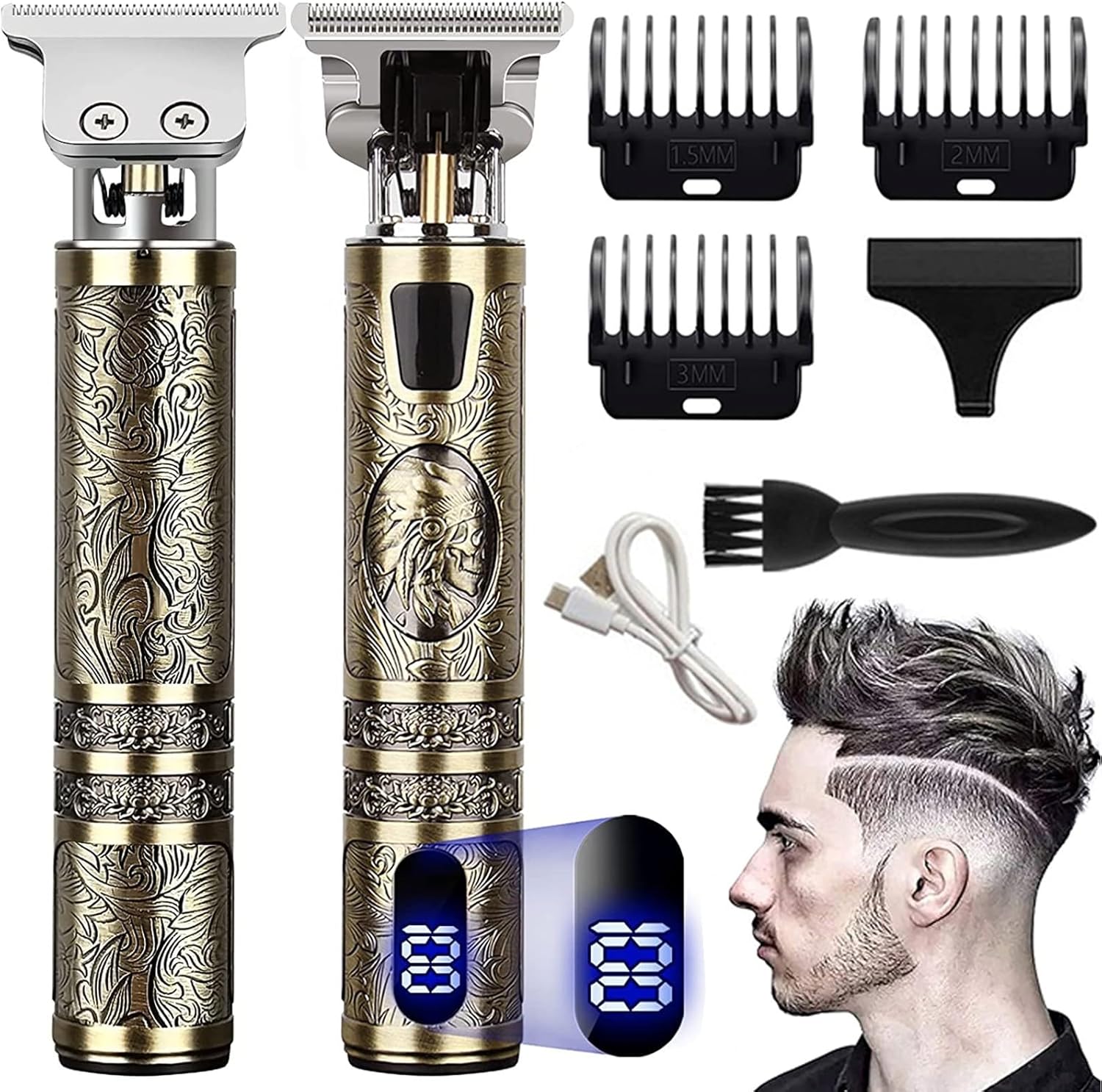 Tondeuse voor heren, professionele tondeuse, baardtrimmer, voor lange haren, oplaadbaar, T-Blade, elektrische trimmer voor gezinnen