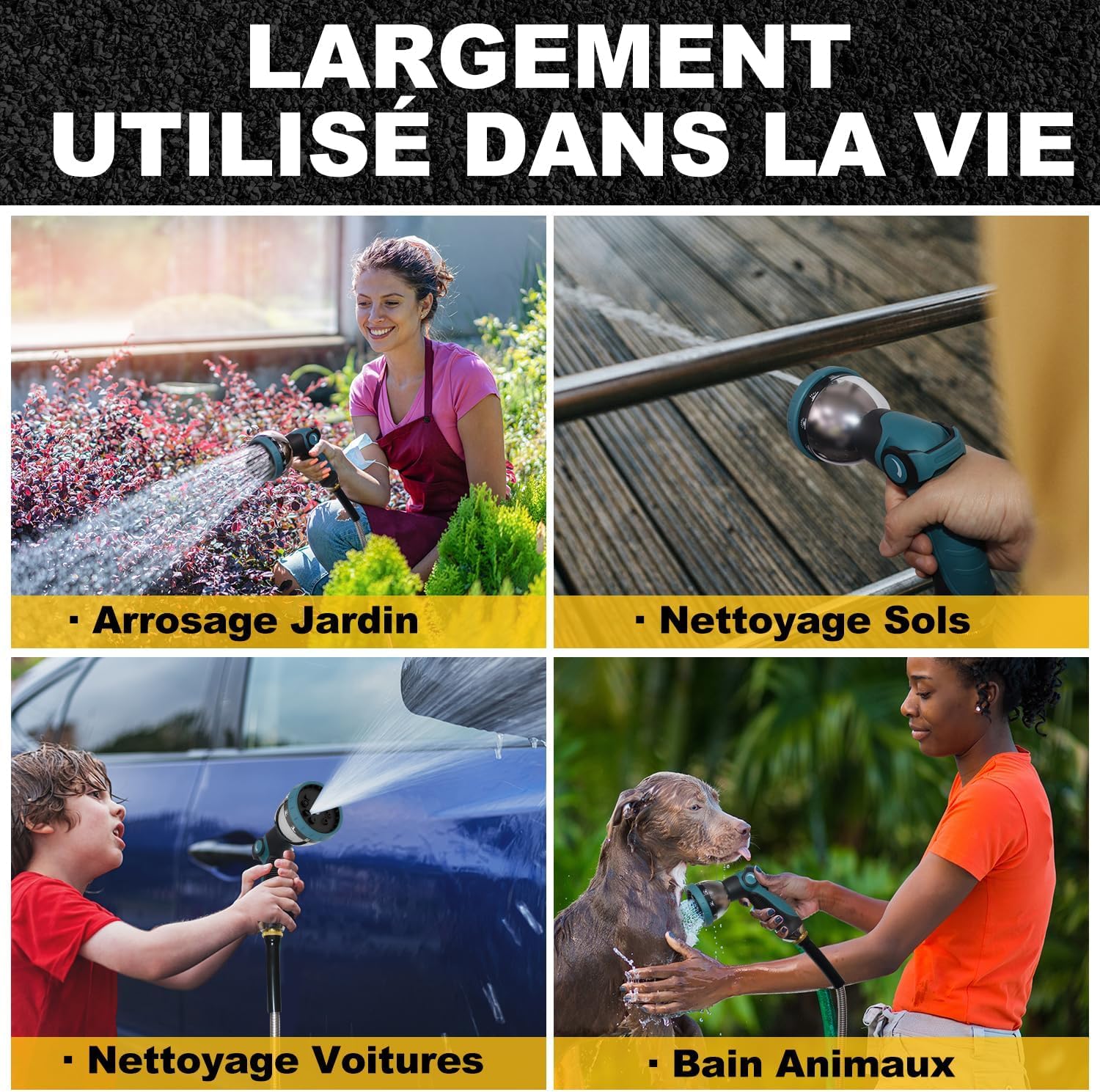 Tuyau d'arrosage en Acier Inoxydable 15m, Tuyau Arrosage en Métal avec 10 Modes d'arrosage et Accessoires Cuivre, Robuste, Flexible et Résistant à l'Usure et la Corrosion