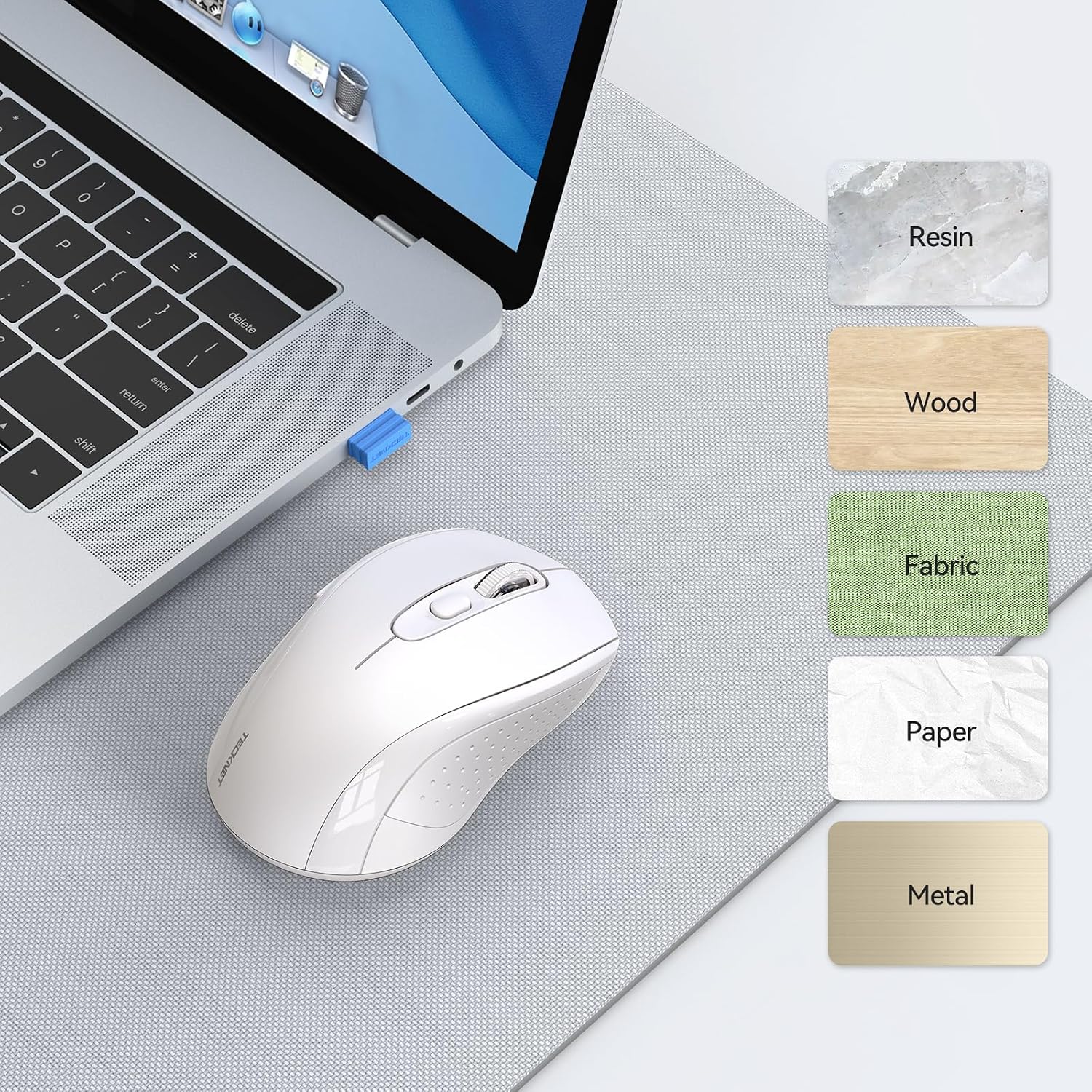 TECKNET Bluetooth Mouse, 4000DPI Wireless Mice for Laptop 2-in-1(BT 5.0/3.0+2.4Ghz) Computer Portable PC Mouse Wireless with USB Receiver for Mac (USB-A+Bluetooth, White) - 6