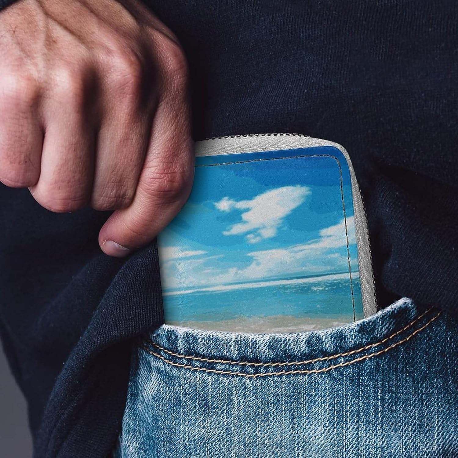Bright Sunshine Summer Beach Card Holder RFID Blocking,Credit Card Wallet for Women And Men,Card Case Organizer Bag with Zipper