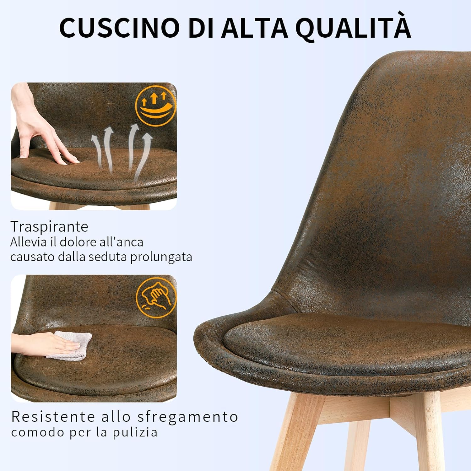 JIJIAN Set di 6 Sedie da Pranzo in Pelle Scamosciata, Sedie da Cucina con Cuscini e Gambe in Legno, Stile Nordico Moderno adatto a Sala da Pranzo, Cucina e Soggiorno, ecc