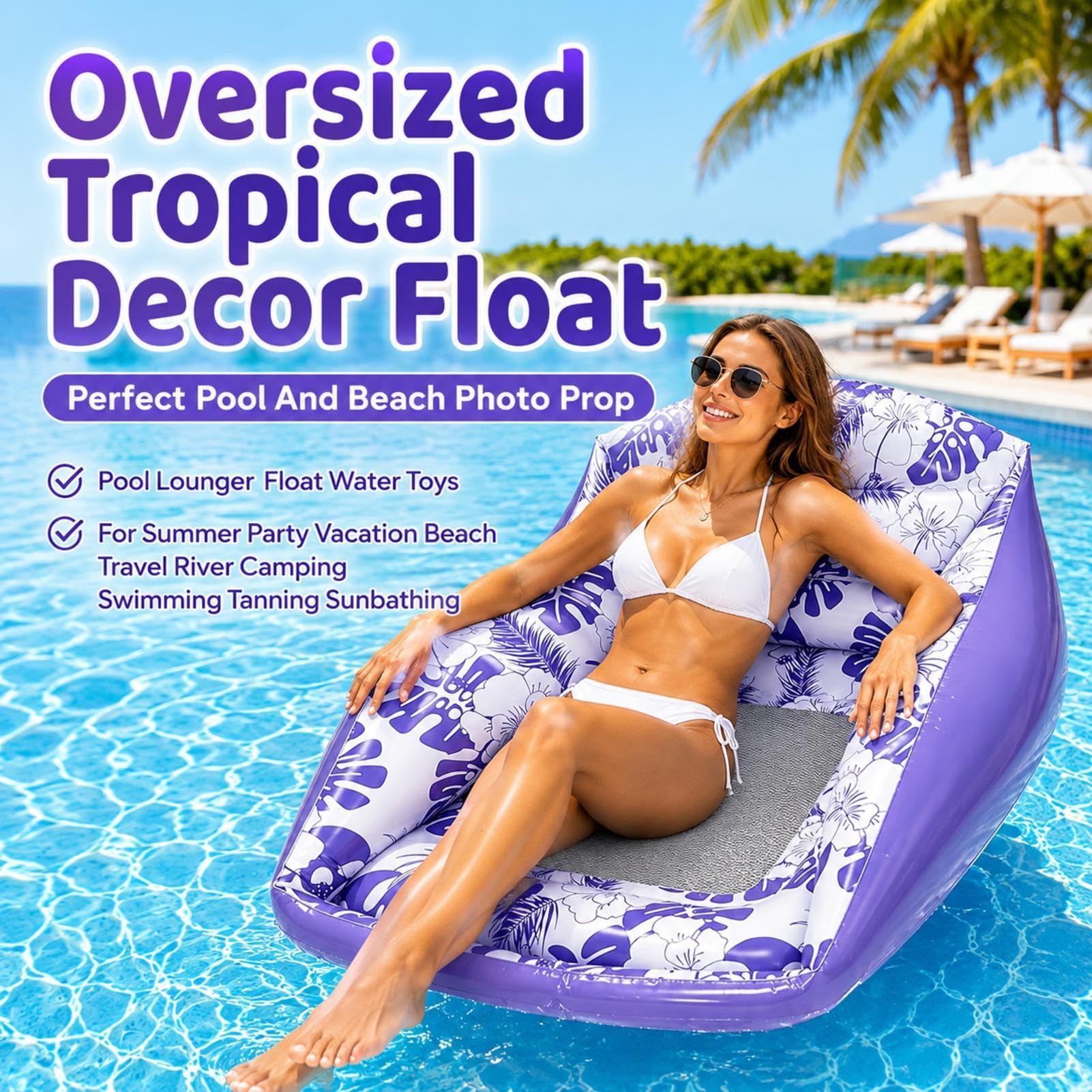 Chaise longue gonflable pour piscine – Canapé flottant polyvalent et hamac flottant | Siège ergonomique en maille rafraîchissante pour un confort durable | PVC robuste pour une utilisation en