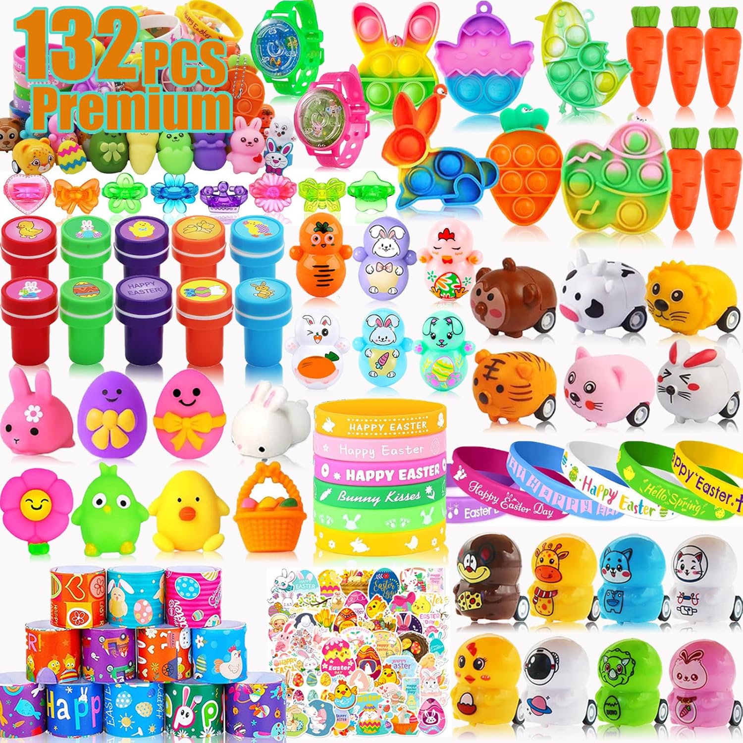 132 Pack Easter Egg Fillers Toys, Easter Party Favors for Kids Boys Girls, Easter Basket Stuffers, Bulk Small Mini Toys for Easter Eggs Hunt, Easter Gifts Classroom Prizes Treat Goodie Bag Stuffers