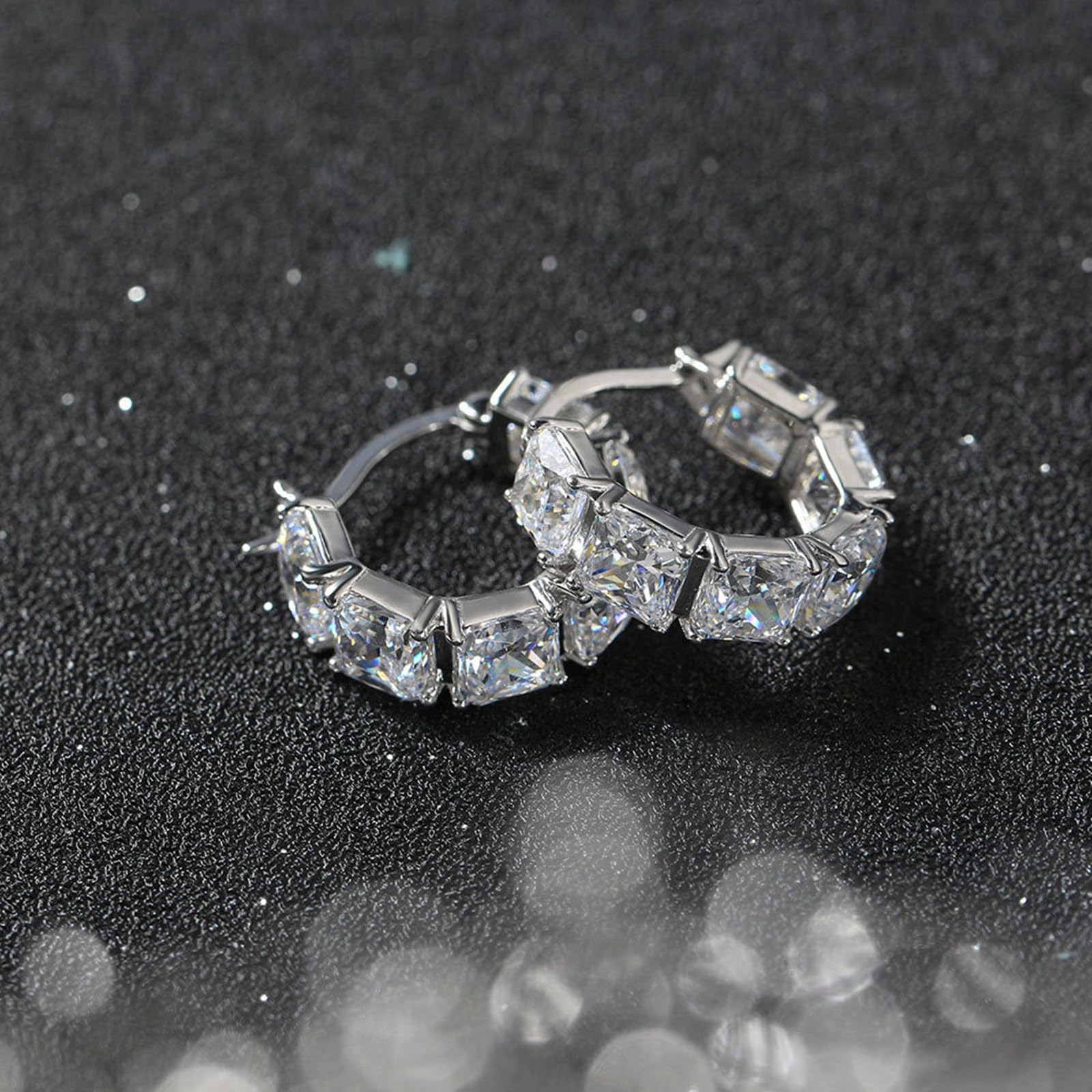 KnSam Damen Ohrringe S925 Sterling Silber, Hoop Creole Ohrringe Frauen mit Zirkonia Quadrat, Ohrstecker Klein Sterlingsilber für Damen, Silber