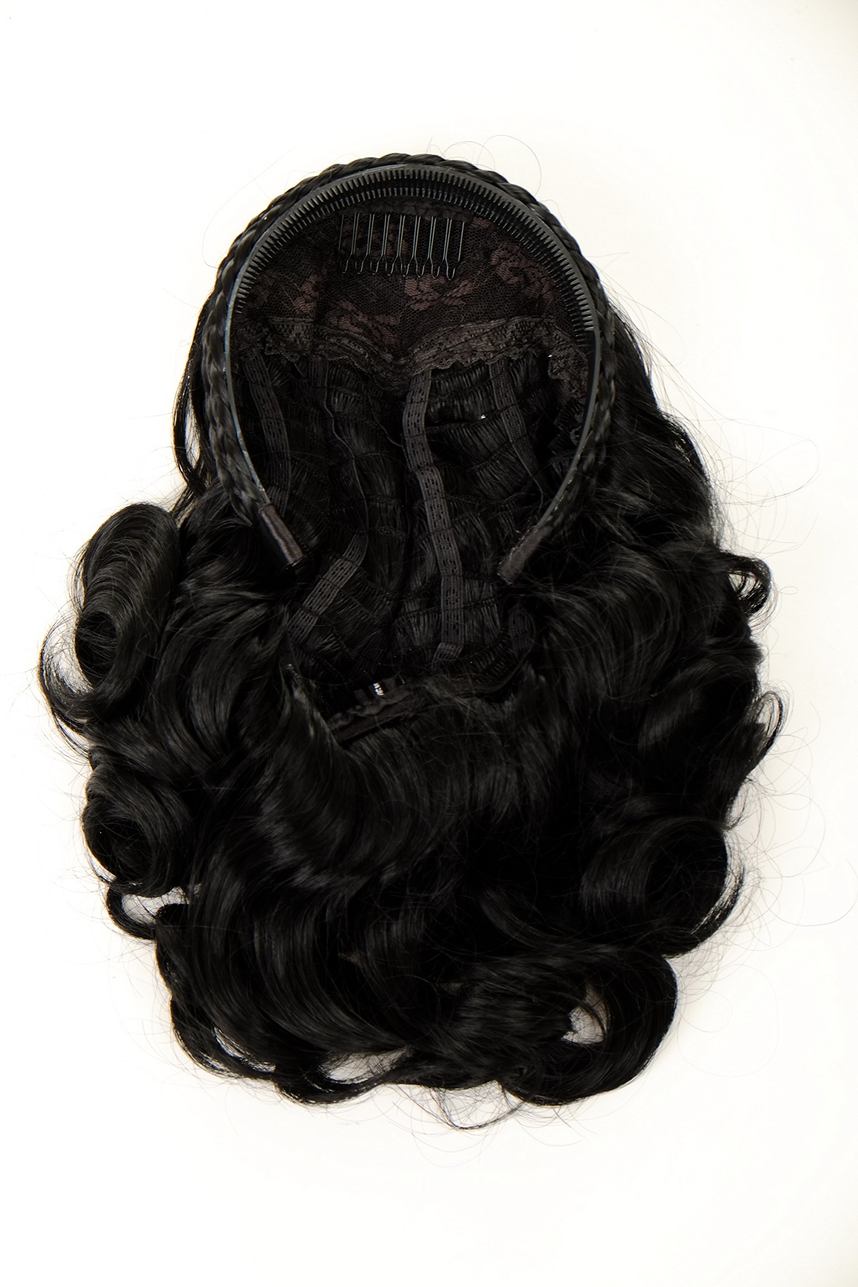 WIG ME UP - 90604-1 Halfwig Hairpiece Extension with braided hair circlet shoulder length wavy to curled deep black 14inch - Image 3