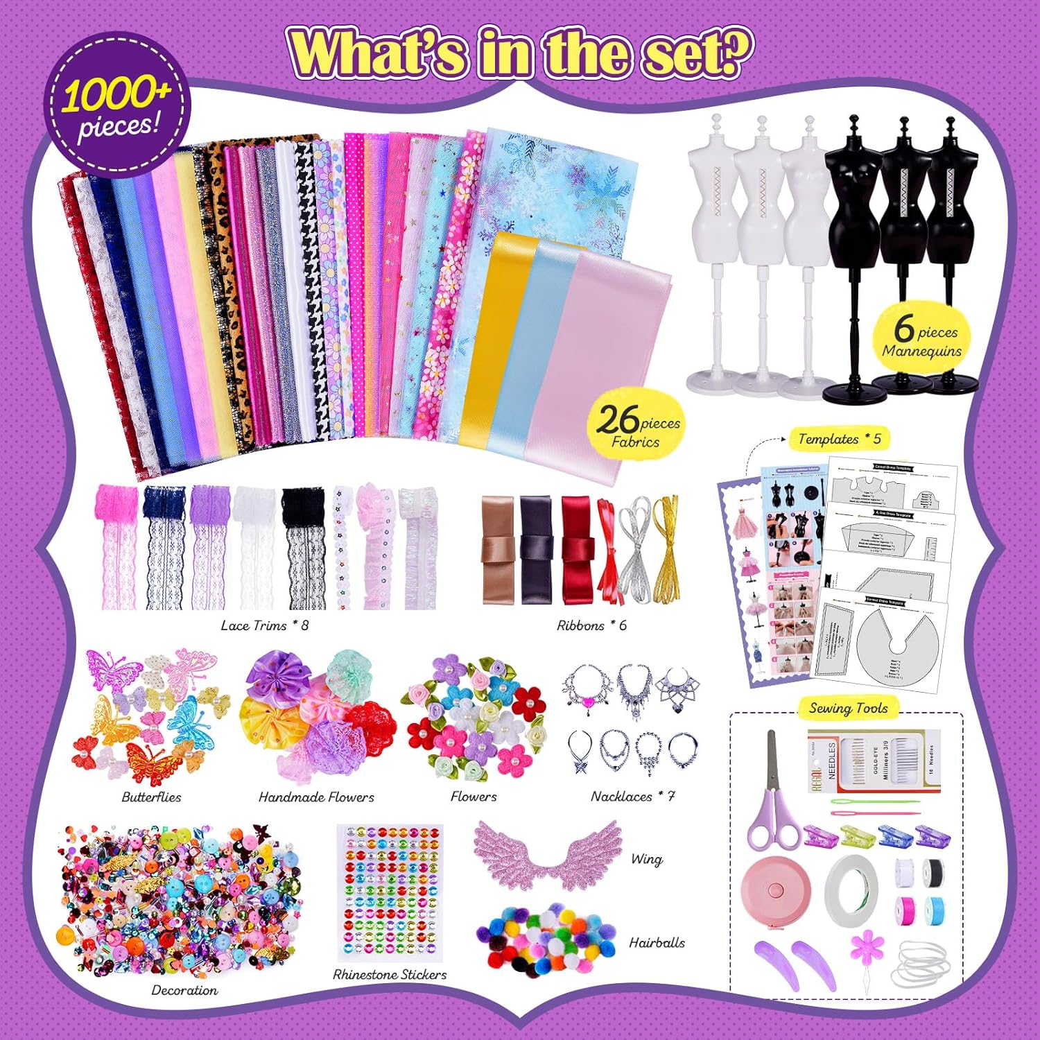 ONE TO FOUR 6 Mannequins Fashion Designer Kit for Girls - 1000+ Pcs No-Sew Arts and Crafts for Kids Ages 8-12, Kids Fashion Studio Sewing Kit, Luxury Gift Box for Birthday, Easter