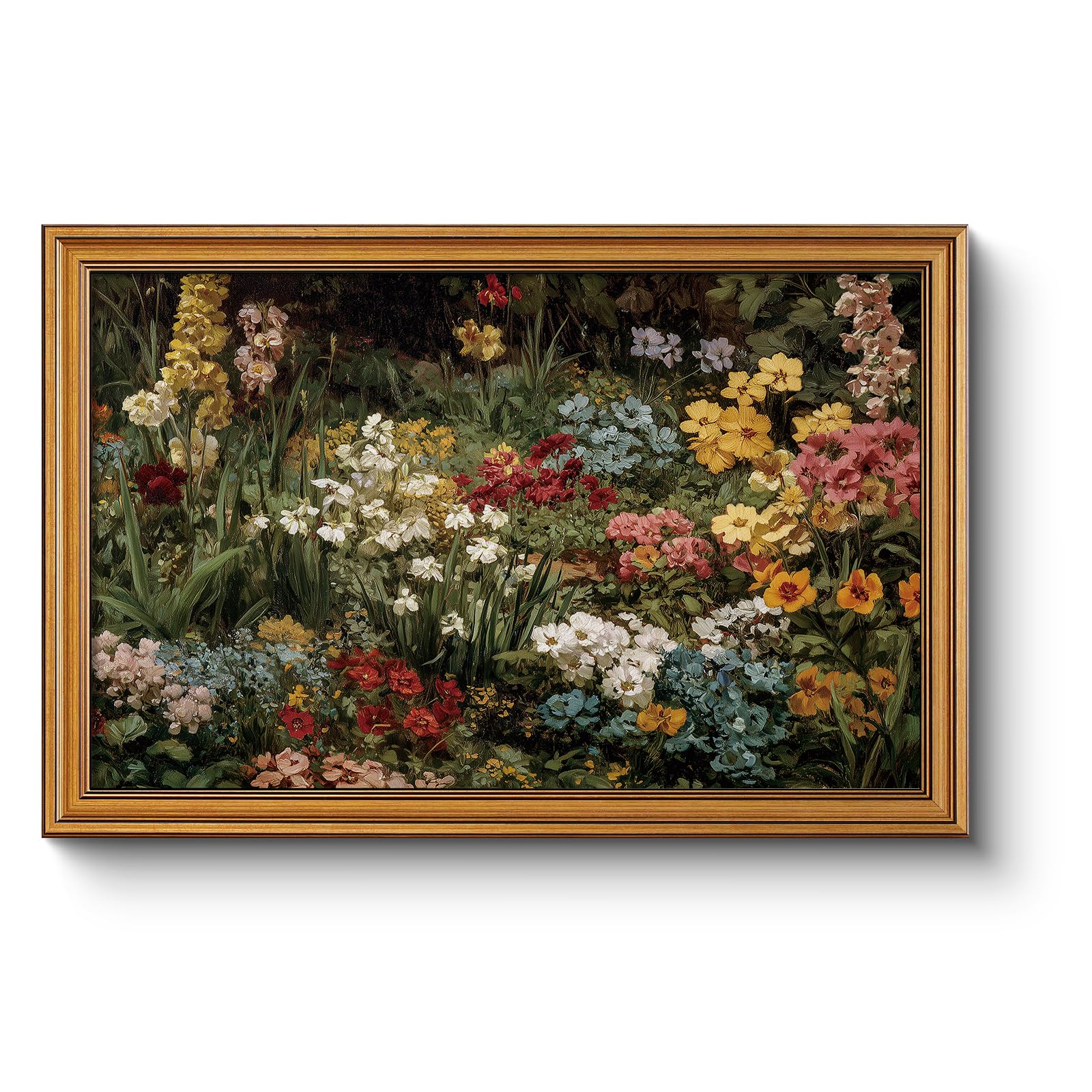 WHASAYART Vintage Gold framed floral wall art vintage garden painting 16"x24" botanical artwork large flower decor classic oil style home decoration