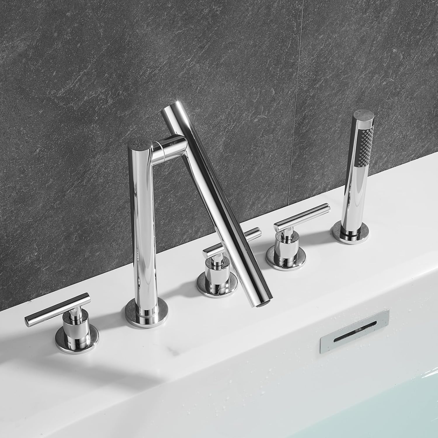 KUNYOS Shower Faucet 5-Hole Rim Bathtub Faucet Bathtub Faucet 360° Swivel Faucet Two-Handle with Hand Shower