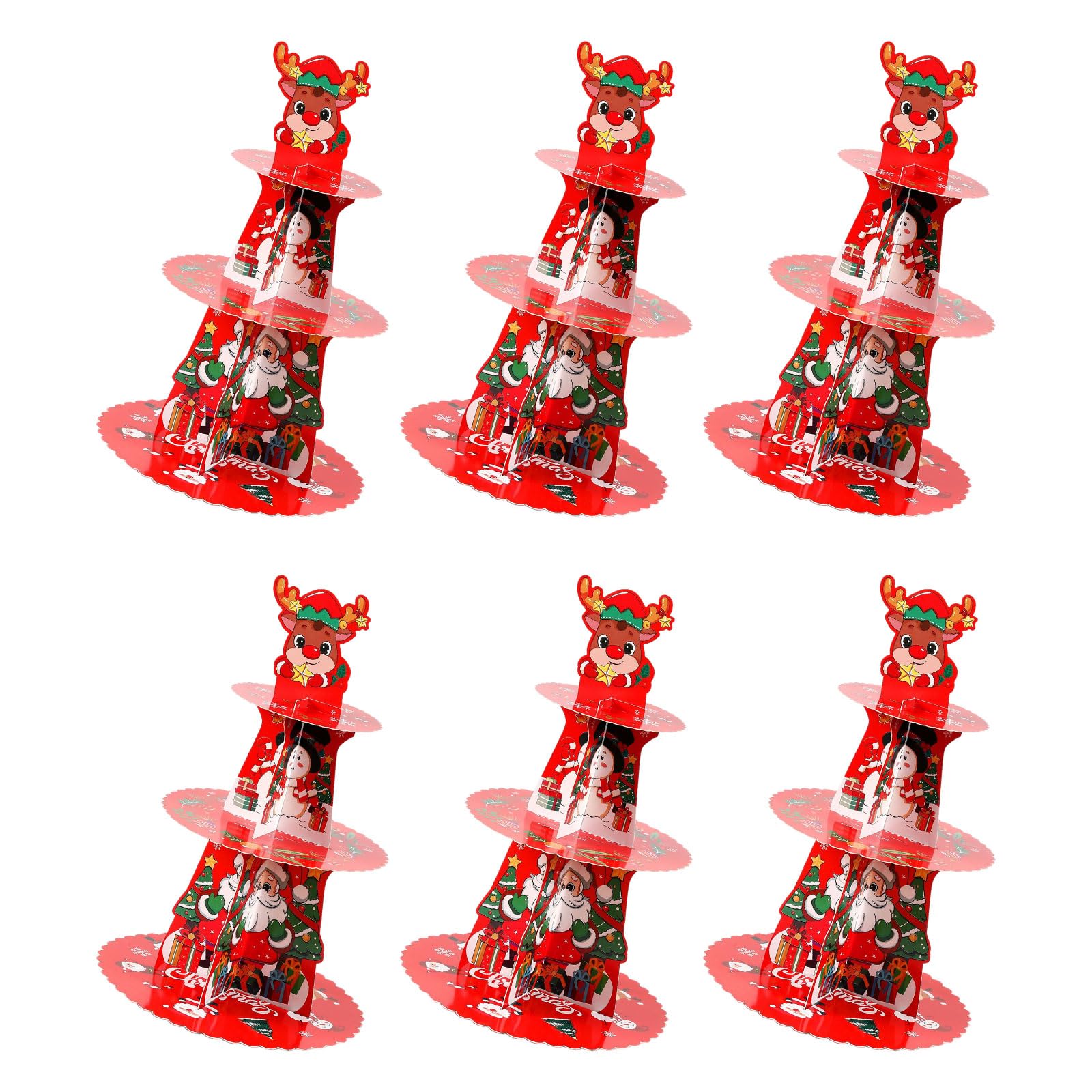 carotoe Of 6 Paper Cake Trays Christmas Themed Dessert Cupcake Stand 3 Tiers Foldable Snacks Rack for Family Gatherings Christmas Cake Stand