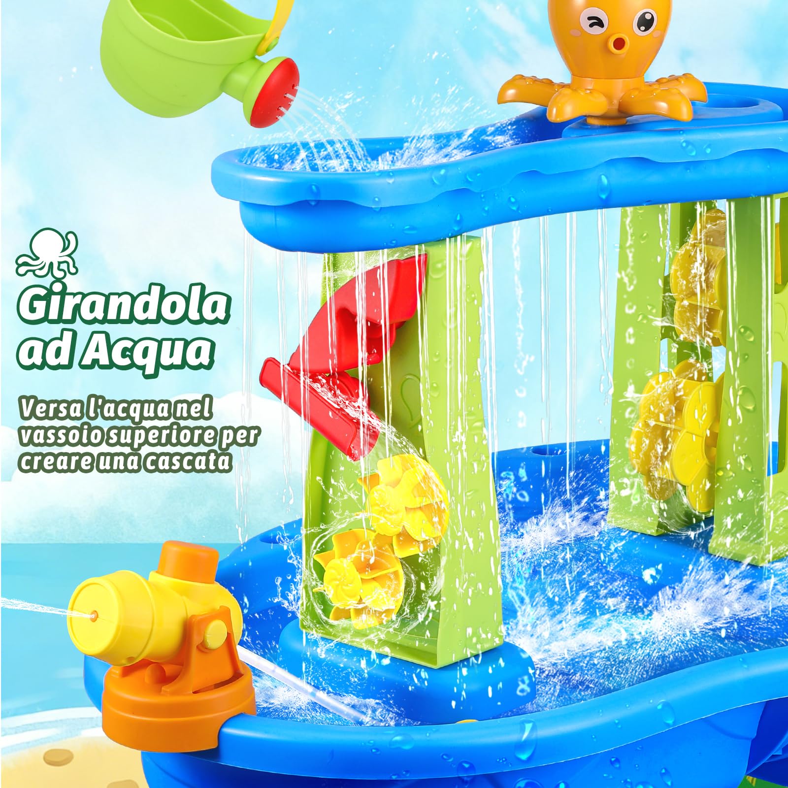 FRUSE Tavolo d'Acqua per Bambini a 3 Livelli per Bambini 3 4 5 6 Anni | Giochi Acqua, Attività Sensoriali, Facile da Montare e Pulire, Tavolo Acquatico, per Spiaggia, Giardino, da Interno e Esterno