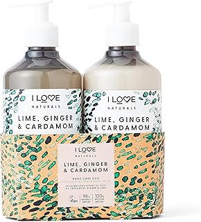 I Love Naturals Hand Care Duo Lime, Ginger and Cardamom with Natural Essential Oils of Cardamom, Ginger and Sage, Hand Wash 500ml and Hand and Body Lotion 500ml