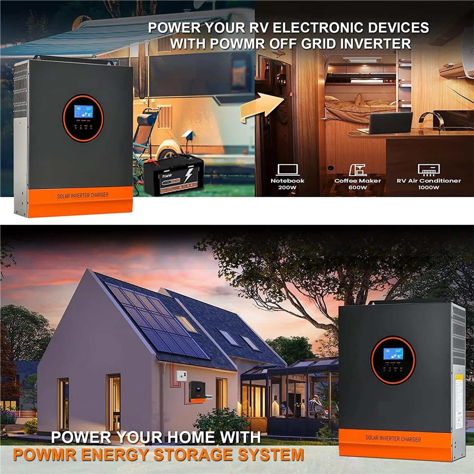 Onduleur hybride solaire monophasé 5000 W, sortie 110 V/120 V CA, onde sinusoïdale pure DC 48 V avec contrôleur de charge solaire MPPT 80 A(5KW 48V without WIFI)