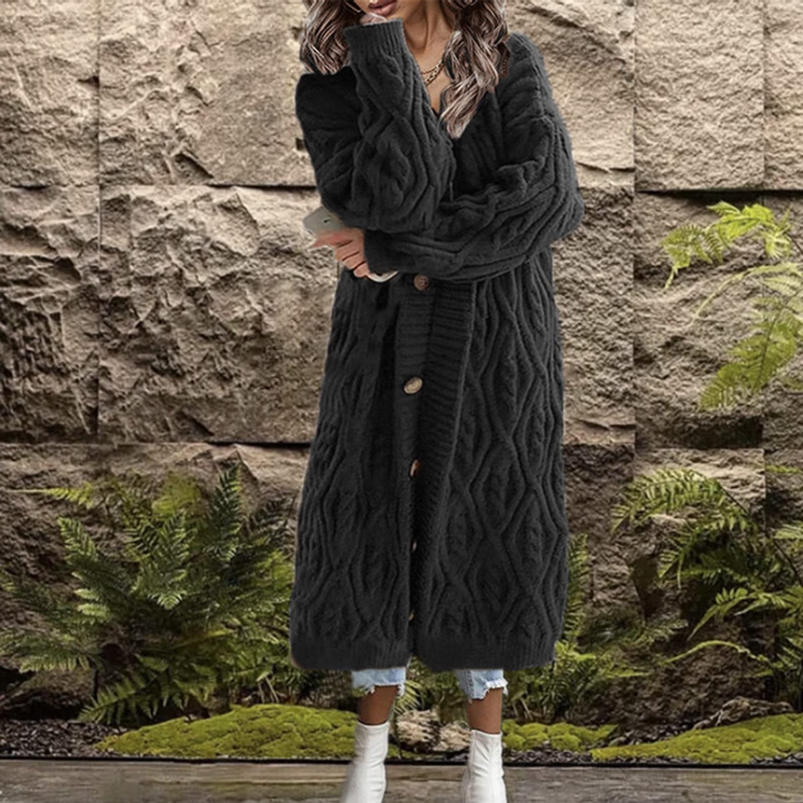 Generisch Fleecejacke Damen Pullover Frauen Casual Langarm Gestrickte Vorne Offen Mode Lose Elegante Warme Übergroße Strickpullover Strickjacke