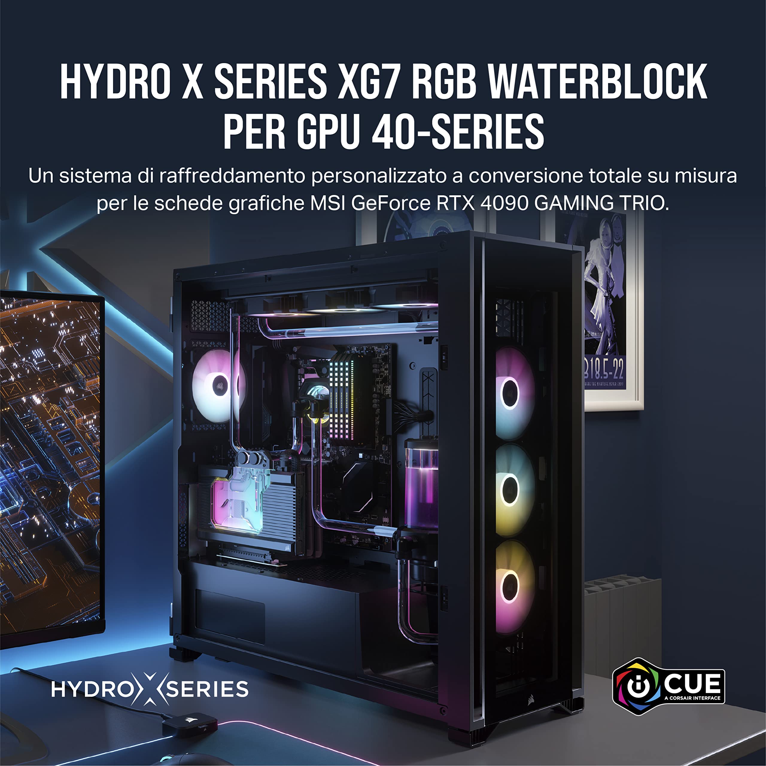Corsair Hydro X Series XG7 RGB 4090 TRIO Waterblock per GPU - Per MSI GeForce RTX™ 4090 GAMING TRIO – in rame nichelato - con backplate incluso - Nero