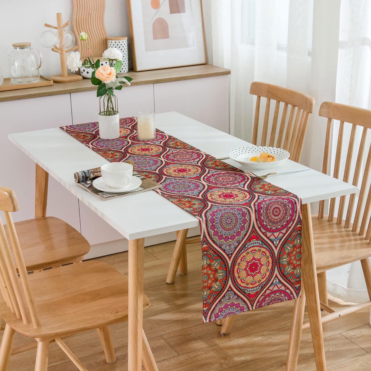 Runner Da Tavola Bohémien In Lino | 40x140cm | Lavabile | Per Interni Ed Esterni | Decorazione Vintage - Foto 12