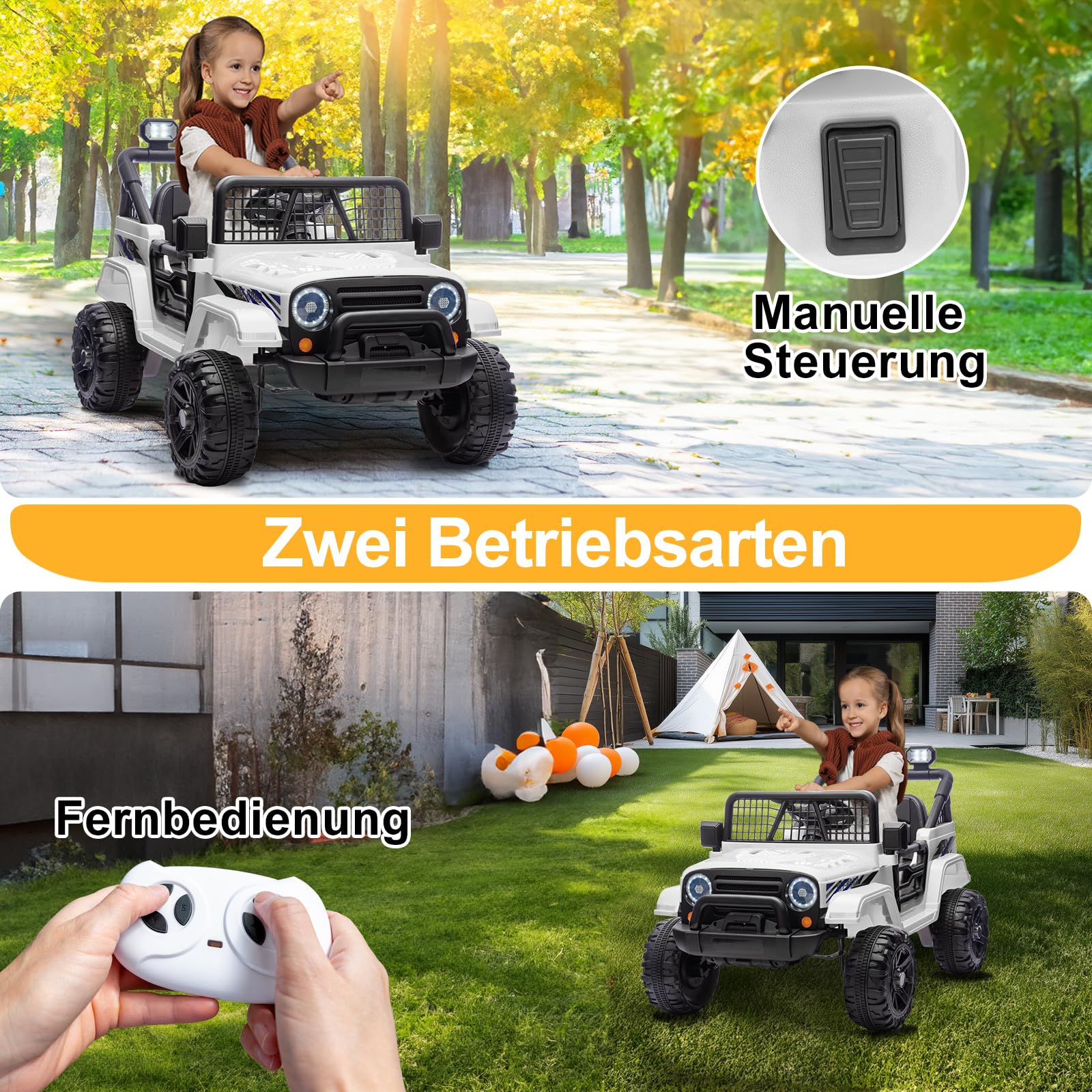 LALAHO Auto elettrica per bambini da 12 V, con telecomando da 2,4 GHz, colore bianco | Controllo genitori per un uso sicuro da parte dei bambini piccoli