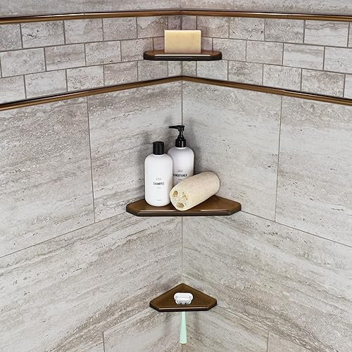 Miniatura 8 de Questech Décor - Reposapiés de ducha de 5 pulgadas, estante de afeitado de ducha esquinero montado en la pared, organizador de ducha reacondicionado