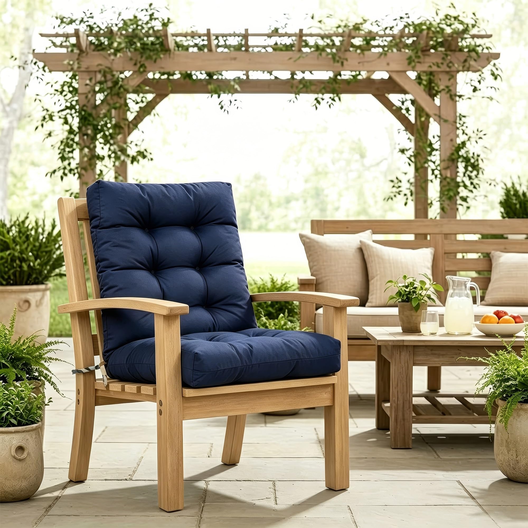 yanbinlife Rocking Chair Cushions,Waterproof and Fade-Resistant, Back Pillow & Seat Cushion with Ties, Fits Most Standard Rockers, for Patio Porch Garden(Navy blue,L 120 x W 50 cm)