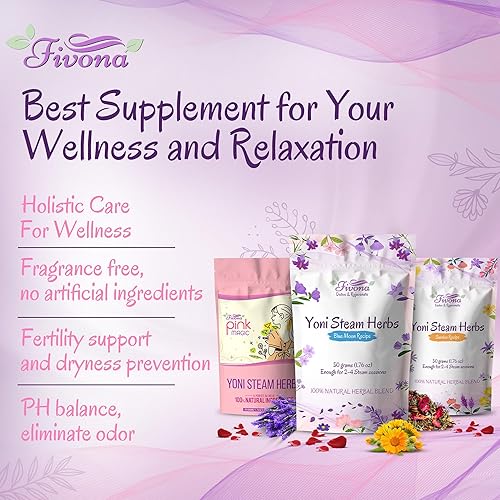 Miniatura 3 de Fivona Juego de 3 hierbas de vapor Yoni - Mezcla de hierbas naturales - Mezcla orgánica 100% pura - V Detox, limpieza, equilibrio de pH para mujeres