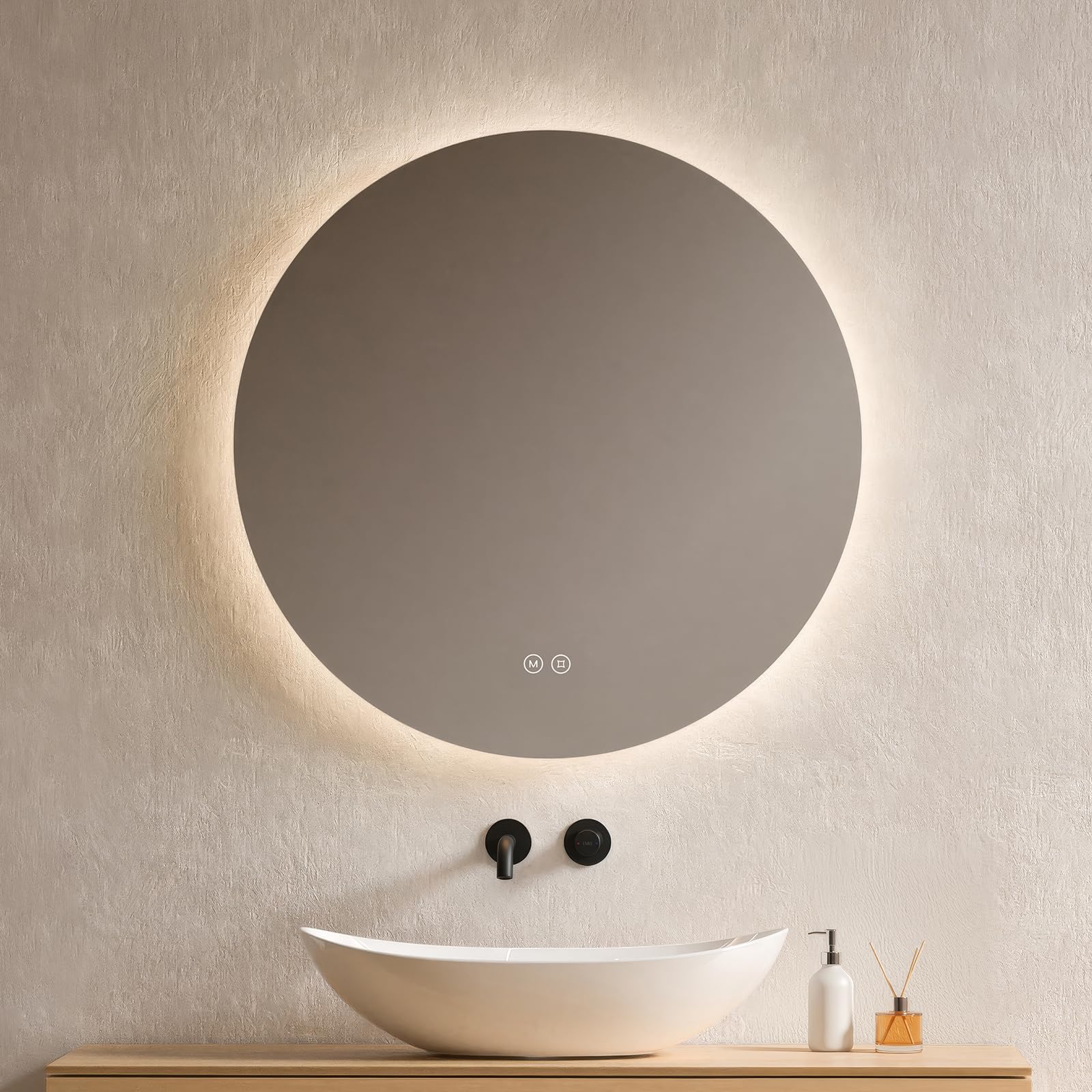 EMKE Espejo LED de Baño Redondo 80 cm,3 Temperaturas de Color