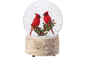 Raz Imports 5.5" Cardinals and Christmas Holly Snow Water Globe