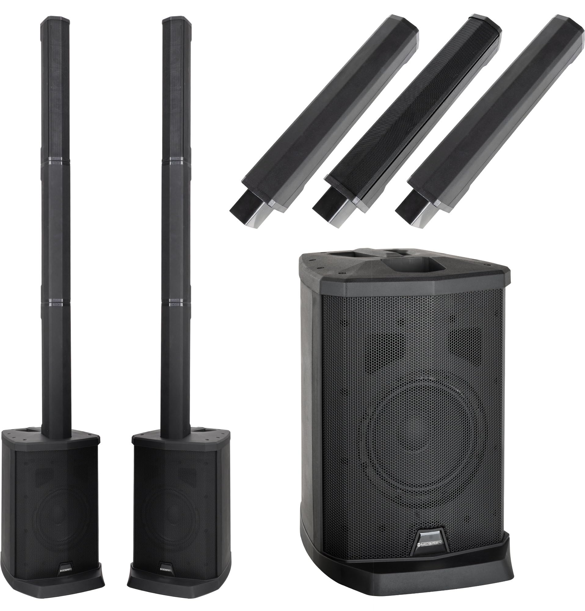 McGrey E-208LA Aktiv Line Array Säulenanlage Stereo Set 2x 100W RMS 8" Subwoofer 2,5" Lautsprecher Bluetooth Schwarz