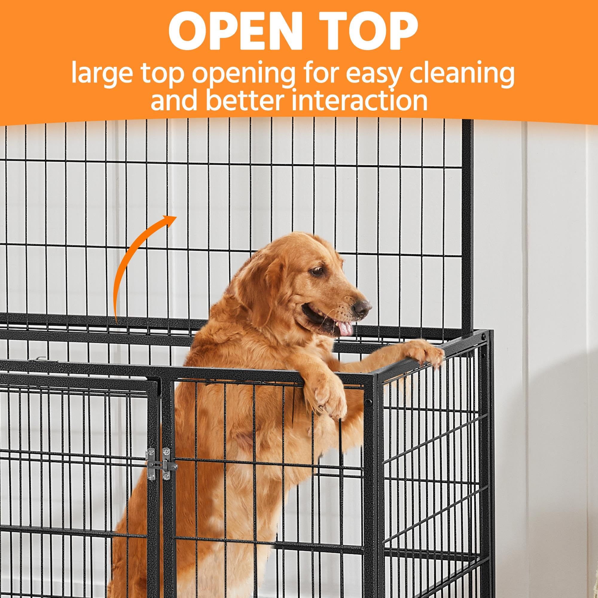 Yaheetech Gabbia per Cani Kennel Pieghevole 106 x 65 x 81 cm in Metallo Grande Tetto Apribile Medio con Ruote e Chiavistello Due Vassoi Rimovibili Sportello Nero