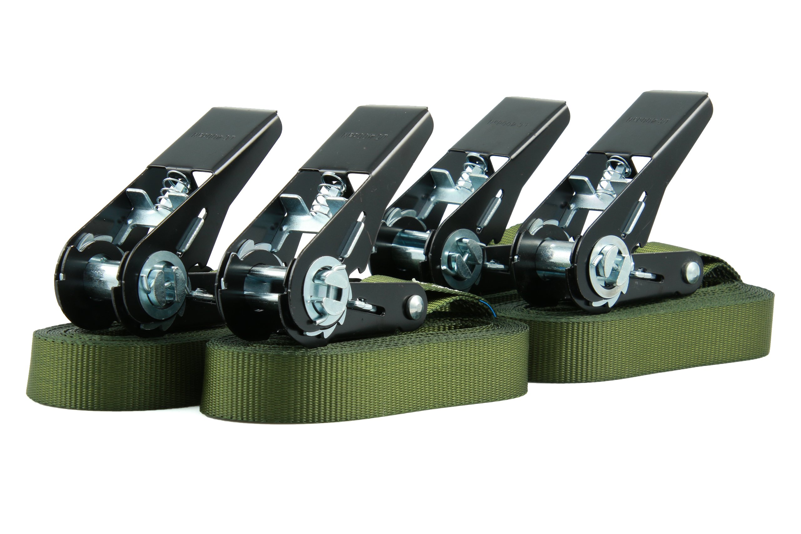 4 Correas de Amarre con trinquetes, trinquetes Negros, duraderas, de 4 m ó 6 m en Negro, Rojo, Verde Oliva o Amarillo neón, Verde