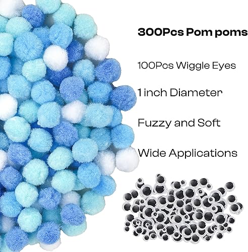 Miniatura 38 de Caydo [400 piezas] - 300 pompones surtidos de 1 pulgada con 100 pompones multicolor para artes y manualidades para niños, decoración de manualidades
