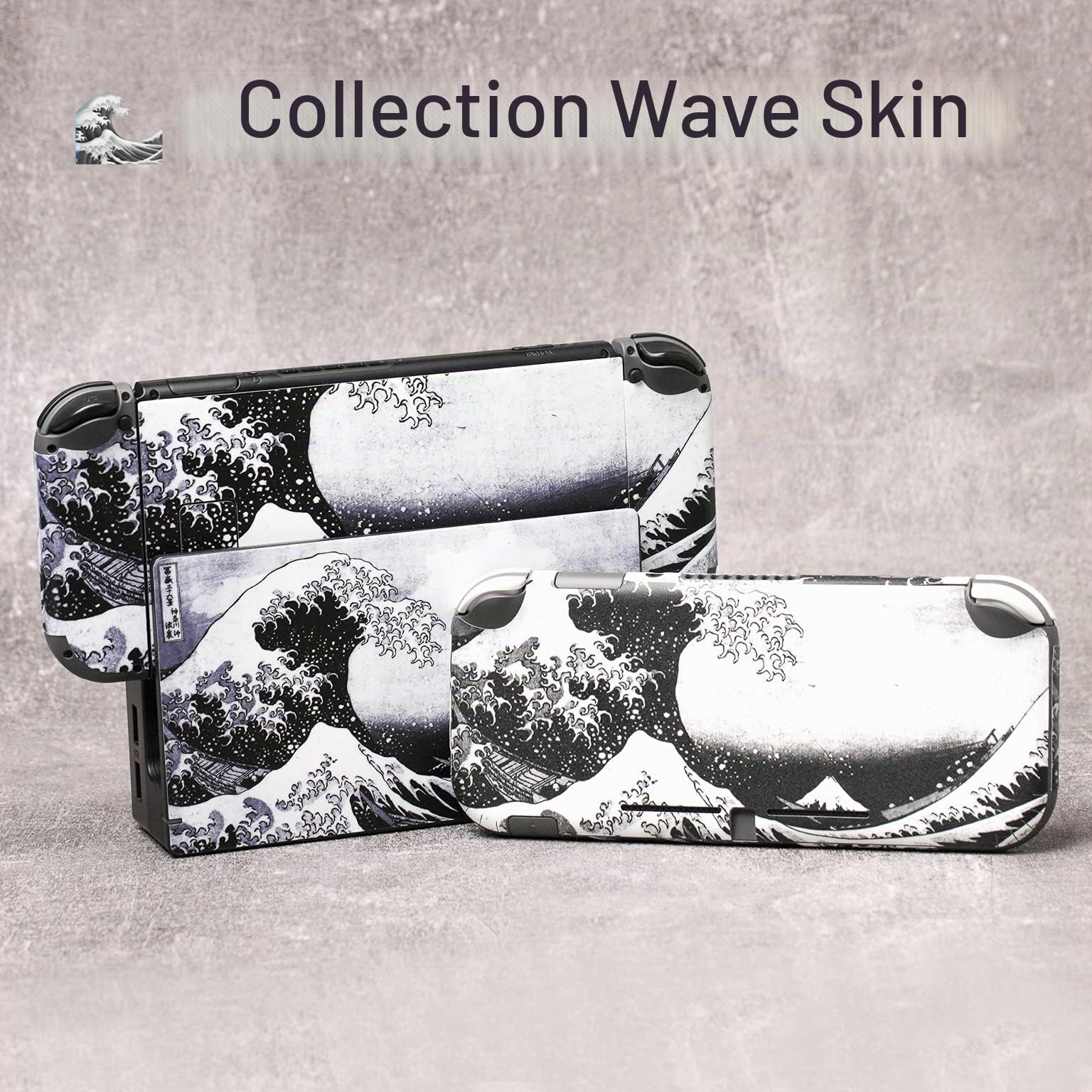 BelugaDesign Skin Wave Switch | Autocollant Cool en Vinyle | Peinture Japonaise Eau océan Mignon | Compatible avec Nintendo Switch (Switch Standard, Gris)