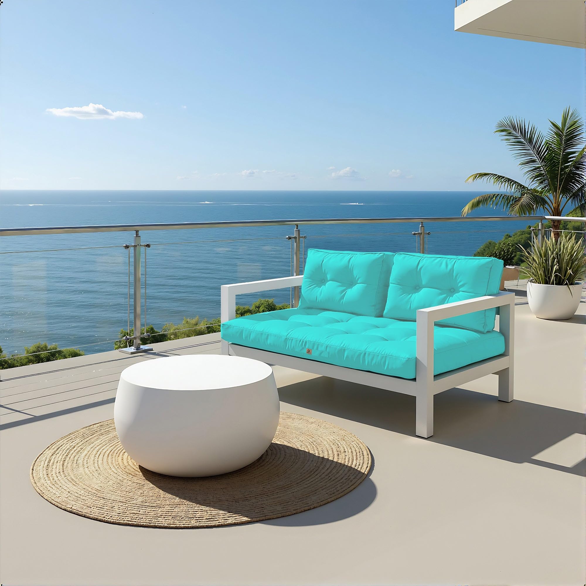 Cuscini per Salotto da Giardino 100x50 cm Impermeabile Trapuntato Blu Caraibico