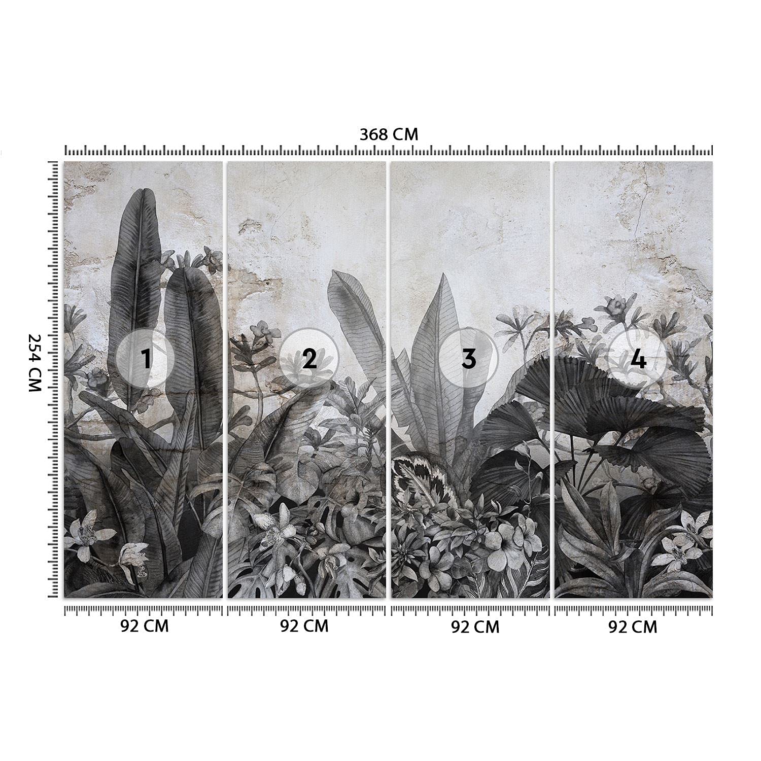 Feeby Fototapeta Flizelinowa Abstrakcja Mur Rośliny 368x254 cm Szary Tapeta XXL Dekroacja Ścienna Sypialnia Pokój Dzienny Biuro Kuchnia Korytarz Pokój Dziecka Motyw Florystyczny Egzotyka