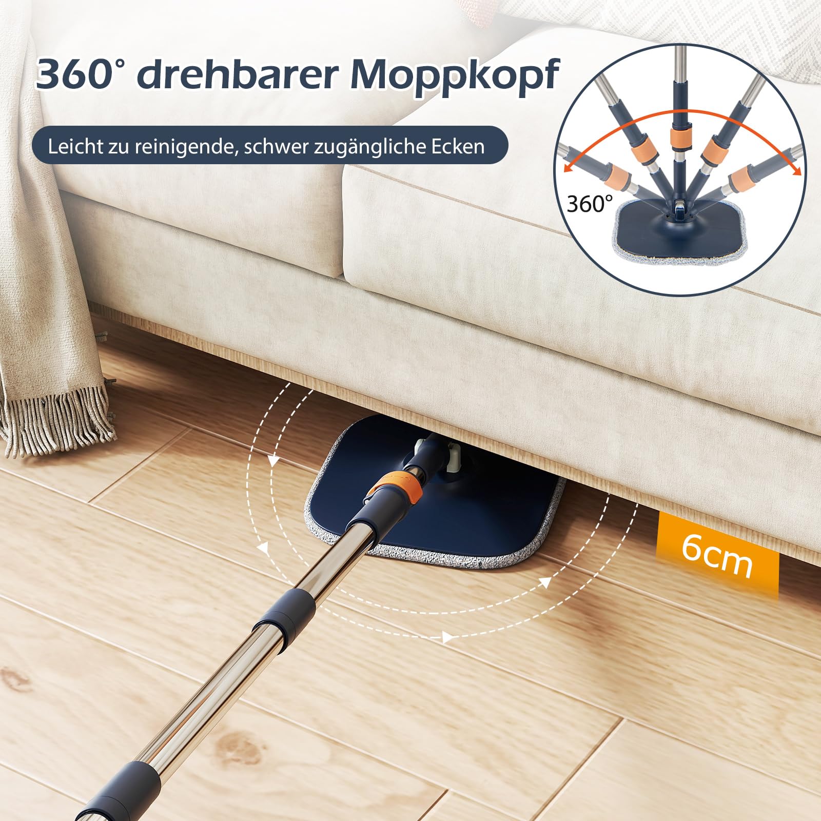 COSTWAY Mop i system wiadra z funkcją wykręcania, separacja ścieków, obrotowa głowica mopa 360° i 2 podkładki z mikrofibry, płaska wycieraczka podłogowa do czyszczenia na mokro i sucho (niebieski)