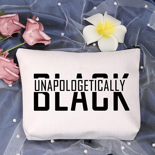 Miniatura 6 de LEVLO Bolsas de maquillaje negras sin disculpas para personas africanas con melanina, regalo de orgullo negro para mujeres afroamericanas educadas,